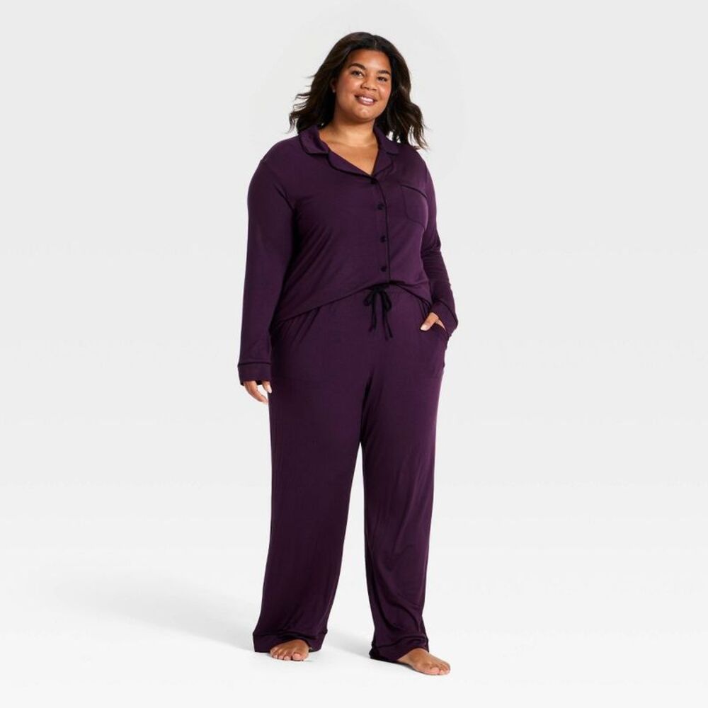 Women's Cloud Knit Modal Long Sleeve Pajama Set - Dark Purple 4X